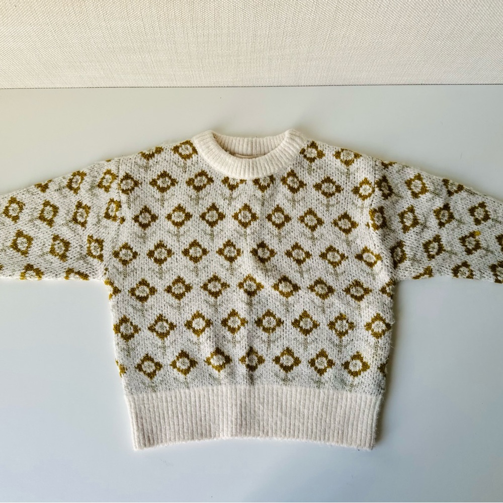 Rylee + Cru Neutral Knit Floral Sweater